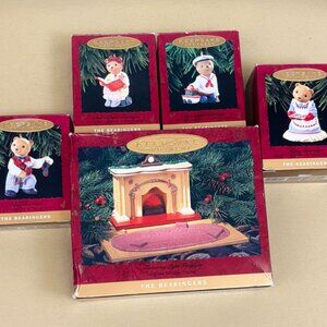 1993 Collectable Christmas Ornament Bearingers Set of 5 Hallmark 90s Fireplace